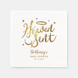 Heaven Sent Elegant Baby Shower Guld Glitter Pappersservett