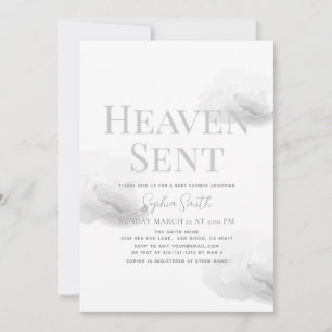 Heaven Sent Gender neutralt Grått Cloud Baby Showe Inbjudningar