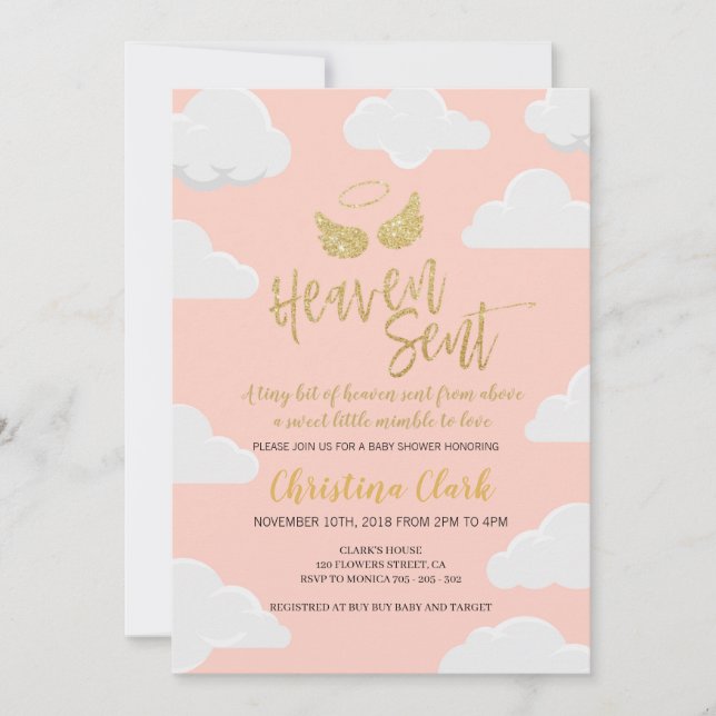 Heaven Sent Girl Baby Shower Inbjudningar (Framsida)