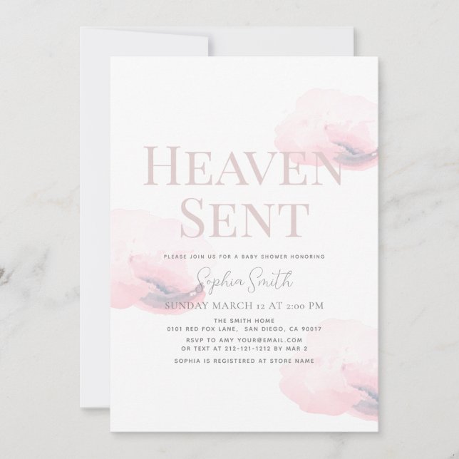 Heaven Sent Girl Rosa Cloud Baby Shower Inbjudningar (Framsida)