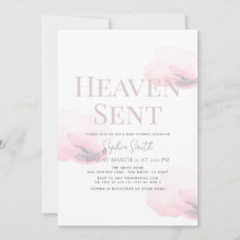 Heaven Sent Girl Rosa Cloud Baby Shower Inbjudningar