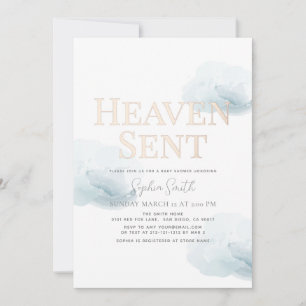 Heaven Sent Guld Boy Blue Cloud Baby Shower Inbjudningar