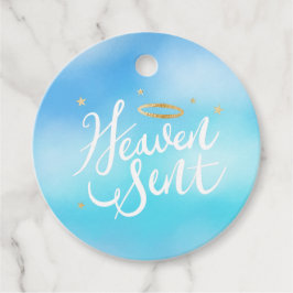 Heaven Sent Guld Halo Baby Shower Blue Gåvor Etiketter