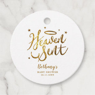 Heaven Sent Guld Halo Baby Shower Guld Glitter Gåvor Etiketter
