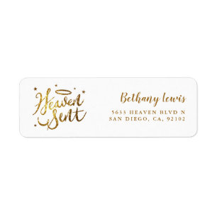 Heaven Sent Guld White Baby Shower Returadress Etikett