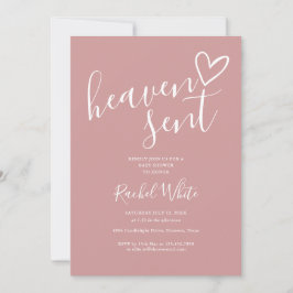 Heaven Sent Heart Dusty Ro Rosa Girl Baby Shower Inbjudningar