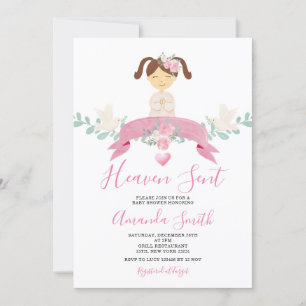 Heaven Sent Little Angel Baby Shower Rosa Blommigt Inbjudningar