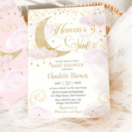Heaven Sent Moon and Stars Pink Gold Baby Shower Inbjudningar