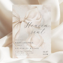 Heaven Sent Neutral Bow Baby Shower Invitation