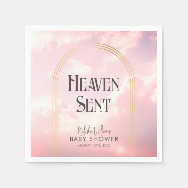 Heaven Sent Pastel Rosa Clouds Himlar Baby Shower Pappersservett (Framsidan)
