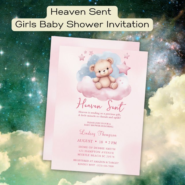 Heaven Sent Rosa Bear Baby Shower Inbjudningar (Skapare uppladdad)