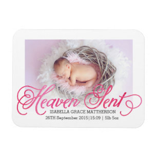 Heaven Sent Rosa Watercolor Birth Notice Magnet