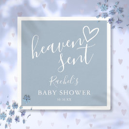 Heaven Sent Script Dusty Blue Boy Shower Pappersservett