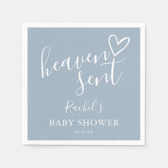 Heaven Sent Script Dusty Blue Boy Shower Pappersservett (Framsidan)