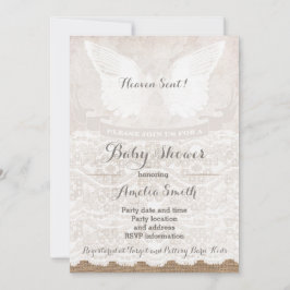 Heaven Sent Silver Taupe Angel Baby Shower Inbjudningar