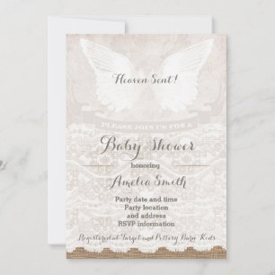 Heaven Sent Silver Taupe Angel Baby Shower Inbjudningar