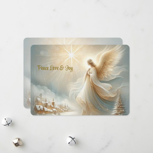 Heavenly Angel Christmas Card - Flat Holiday Card Julkort (Fram/Back In Situ)