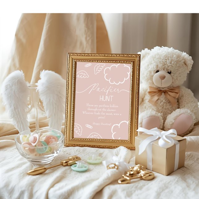 Heavenly baby shower Pink Pacifier Hunt game Inbjudningar (Heavenly baby shower Pink Pacifier Hunt game)