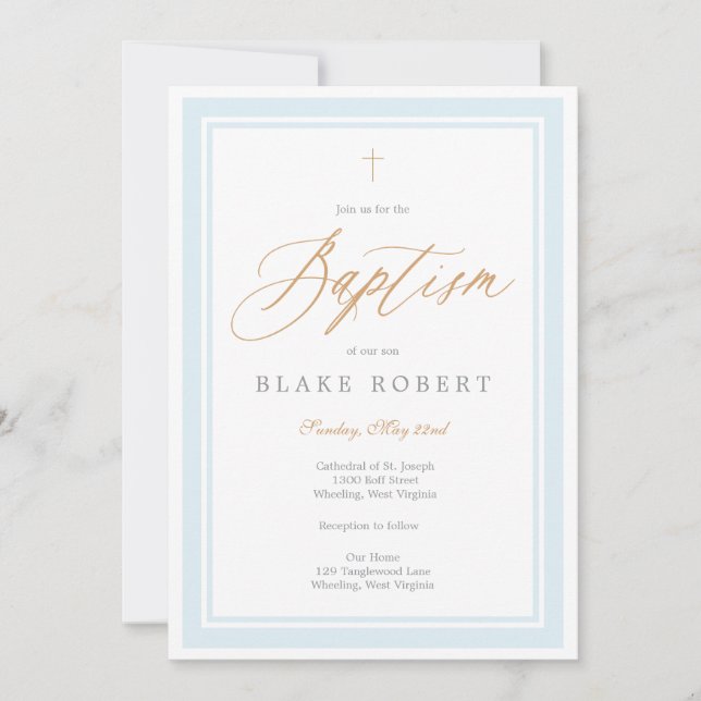 Heavenly Grace Baptism Invitation (Blue) Inbjudningar (Framsida)