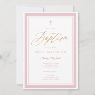 Heavenly Grace Baptism Invitation (Pink) Inbjudningar