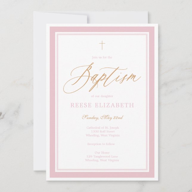 Heavenly Grace Baptism Invitation (Pink) Inbjudningar (Framsida)