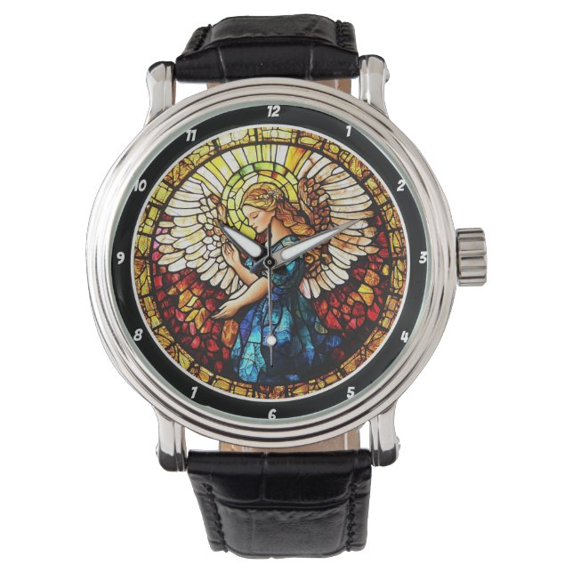 Heavenly Grace Stained Glass Angel Wall Armbandsur (Framsida)