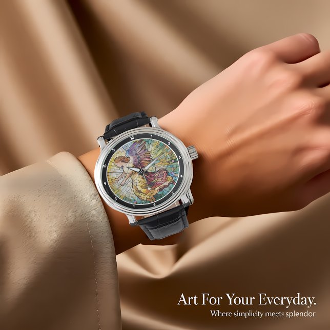 Heavenly Grace Time Stained Glass Angel Wall Armbandsur (Skapare uppladdad)