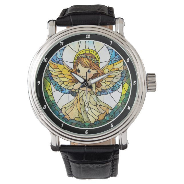 Heavenly Hues" - Stained Glass Angel Wall  Armbandsur (Framsida)