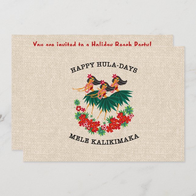 Heavenly Hula Holiday Hawaiian Hula Girls Inbjudningar (Fram/baksida)