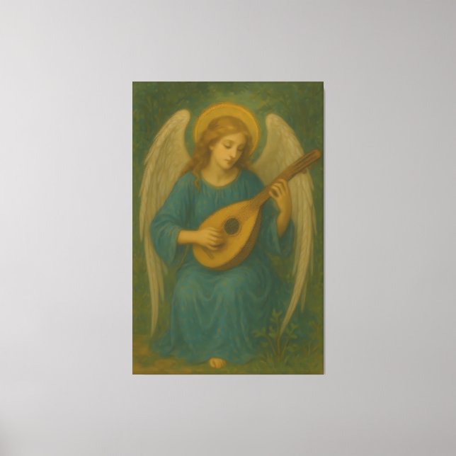 Heavenly Music Angel – Golden Halo Harp-Lute Guard Canvastryck (Framsida)