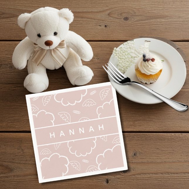 Heavenly Personalized Angel Halo Cloud  Pink   Pappersservett (Heavenly Personalized Angel Halo Cloud Pink)