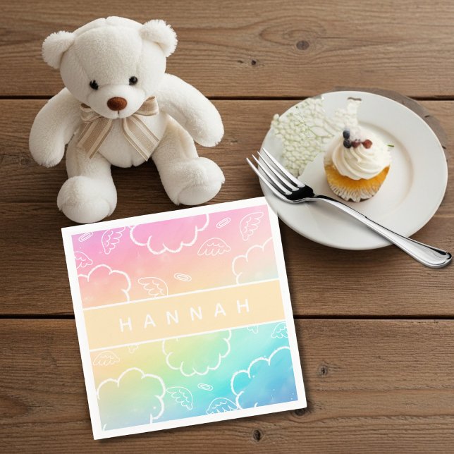  Heavenly Personalized Name Halo Cloud Rainbow   Pappersservett (Heavenly Personalized Name Halo Cloud Rainbow Napkins)