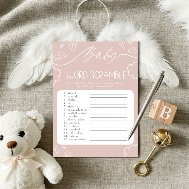  Heavenly pink Baby Word Scramble Game   Inbjudningar (Heavenly pink Baby Word Scramble Game)