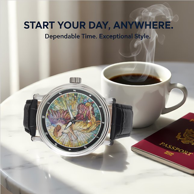 Heavenly Rose Serenade Stained Glass Angel Armbandsur (Skapare uppladdad)