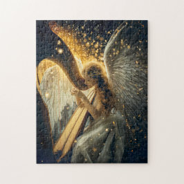 Heavenly Serenity Female Angel Playing the Harp Pussel