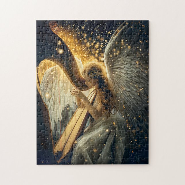 Heavenly Serenity Female Angel Playing the Harp Pussel (Vertikal)