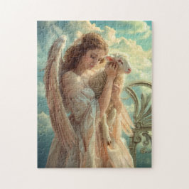 Heavenly Serenity Female Angel with Lamb Pussel