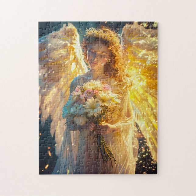 Heavenly Serenity Female Angel with with a Bouquet Pussel (Vertikal)