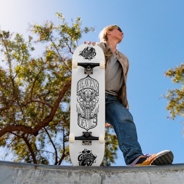 Heavens Devils – Skateboarddäck med Skalle Biker Mini Skateboard Bräda 18,5 Cm (Utomhus 1)