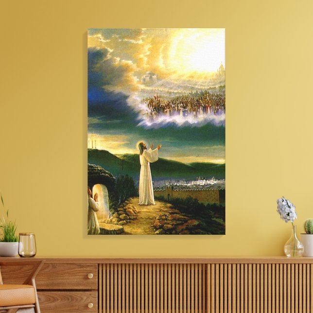 Heavens Welcome Embrace Jesus på Dusk Canvastryck (Insitu (Vardagsrum))