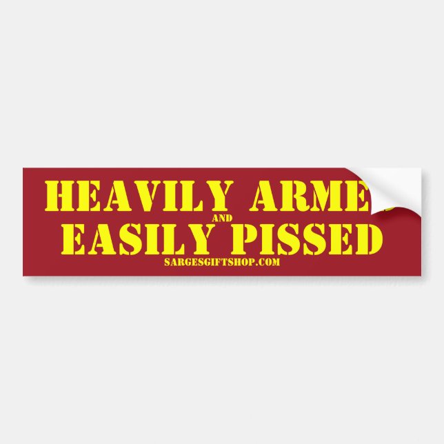 HEAVILY ARMED and EASILY PISSED Ford Ruby Red Bildekal (Framsidan)