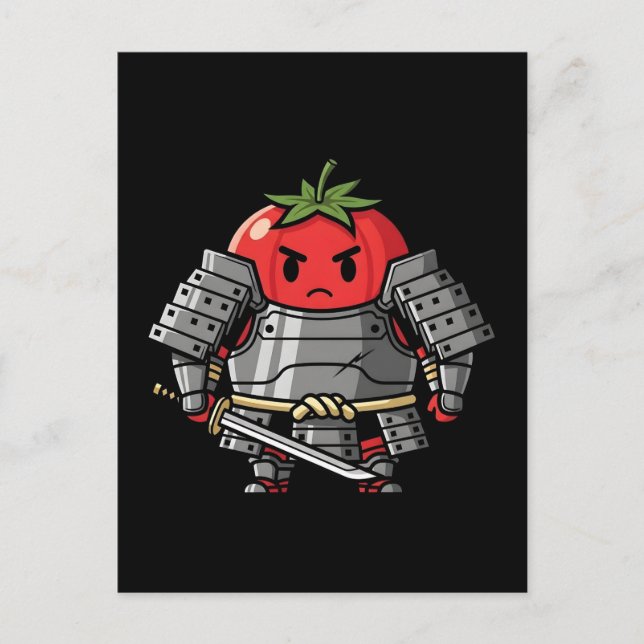 Heavy Armored Tomato Samurai Warrior Illustration Vykort (Framsida)
