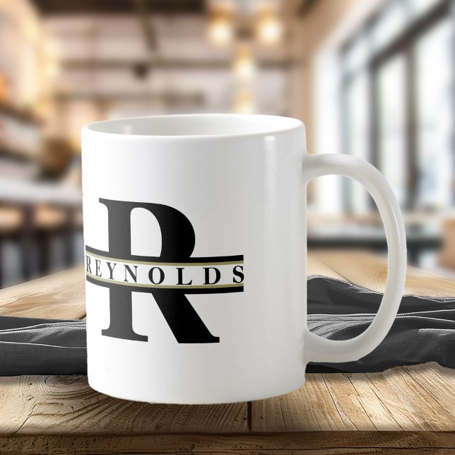Heavy Bold Monogram och Namn Black/Guld ID613 Kaffemugg (Skapare uppladdad)