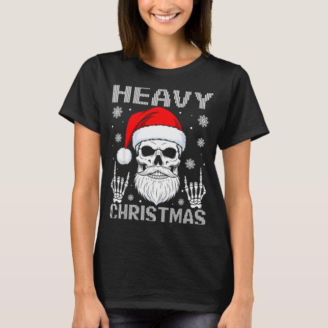 Heavy Christmas Skull Fans Rock Music Winter Holid T Shirt (Framsida)