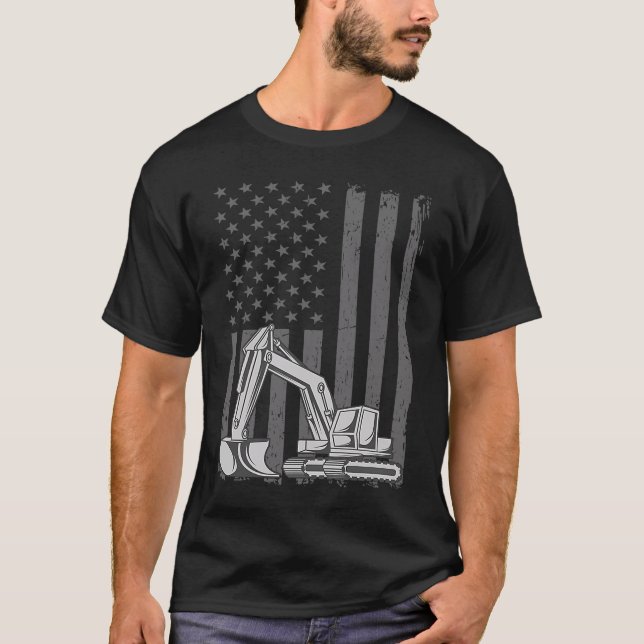 Heavy Equipment Operator Excavator US Independence T Shirt (Framsida)