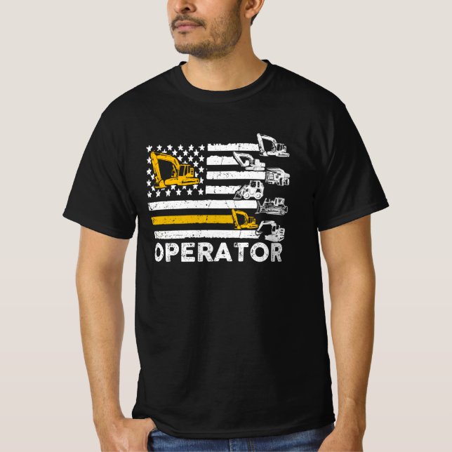 Heavy Equipment Operator Us Flag T Shirt (Framsida)