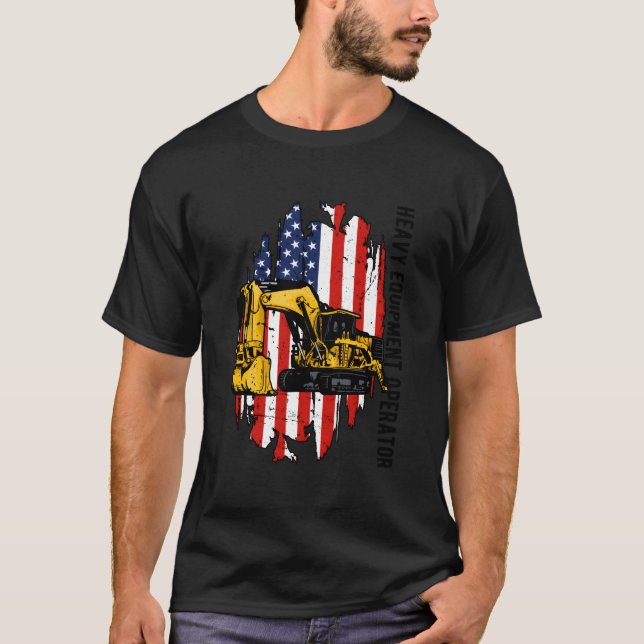 Heavy Equipt Operator Us Flag Heavy Machinery Oper T Shirt (Framsida)