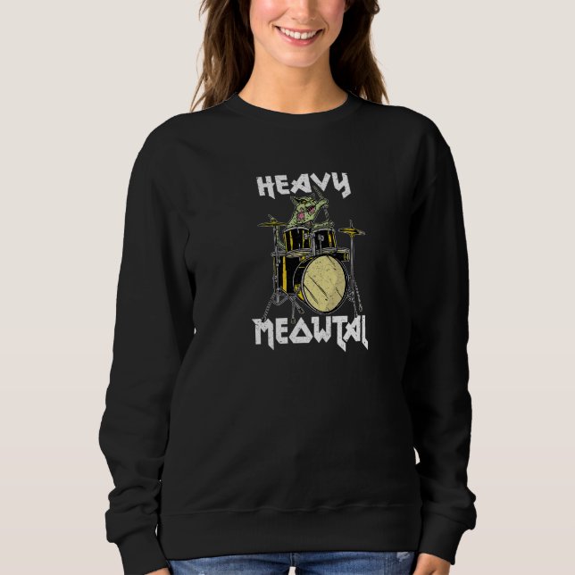 Heavy Meowtal Funny Döden Metall Halloween Zombie  T Shirt (Framsida)