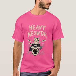 Heavy Meowtal Headbanger Gift Drummer Cat Spelar T Shirt