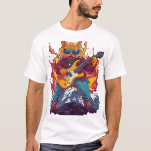 Heavy Meowtal – Rocking Cat Grafisk T-shirt för Mu